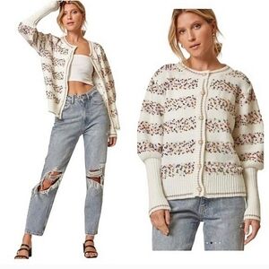 Andree By Unit The Palmer Colorful Clip Dot Cardigan Sweater White Size Large